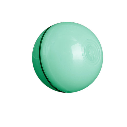 Mint green plastic toy ball for cats, featuring a visible seam and a circular indentation, possibly a charging port. - Image 2