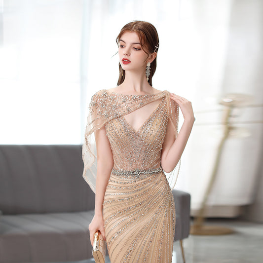 Vestido de Noche Dorado con Cola de Sirena para Mujer - Image 2
