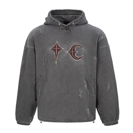 Sudadera con Capucha Desgastada y Lavada - Estilo Casual Destruido - Image 2