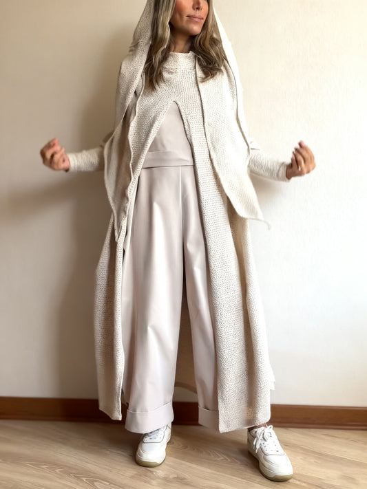 Cardigan Tejido Beige con Capucha - Image 2