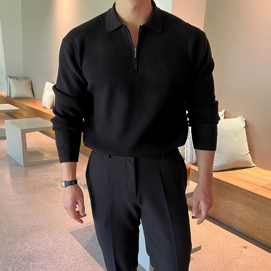 Polo de Punto Gris Manga Larga para Hombre - Perfecto para Otoño - Image 2