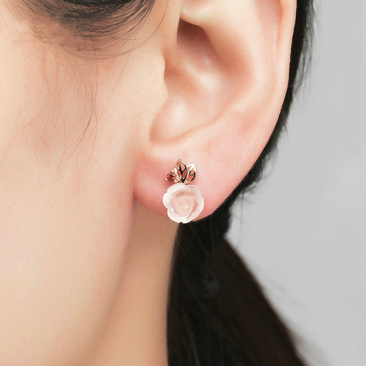 Aretes de Plata 925 Rosa con Cristal Rosa - Diseño Floral Elegante - Image 2