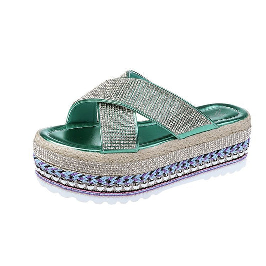 Pantuflas Plataforma Impermeables con Strass y Tejido Cruzado para Mujer - Image 2