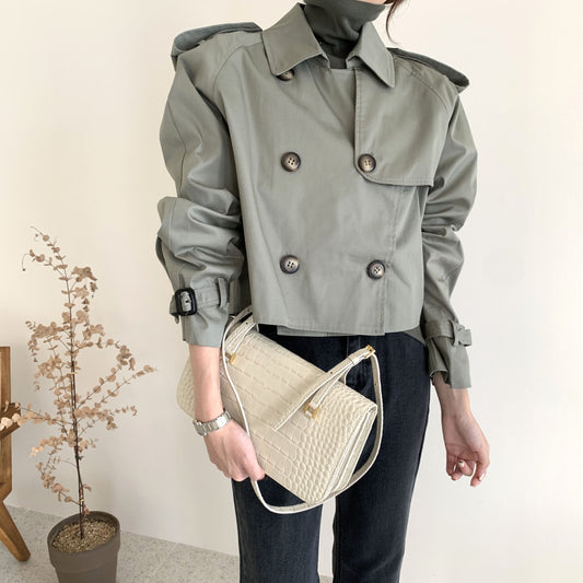 Abrigo Trench Corto Retro Coreano Doble Botonadura Oversize Manga Larga - Image 2