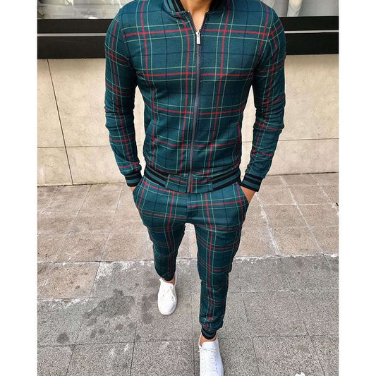 Conjunto Deportivo para Hombre con Diseño de Cuadrícula y Cierre - Pantalón Ajustado - Image 2