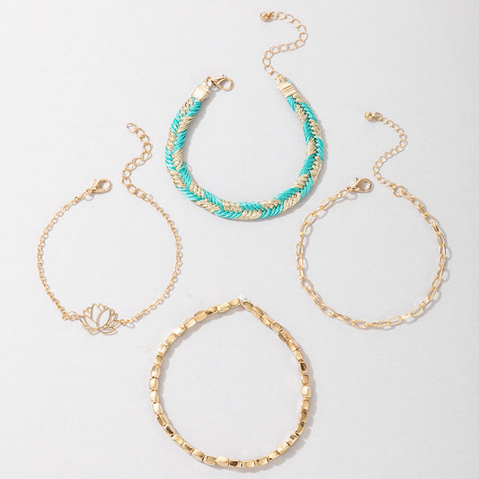 Juego de 4 Pulseras Bohemias con Cadena de Aleación y Loto - Image 2