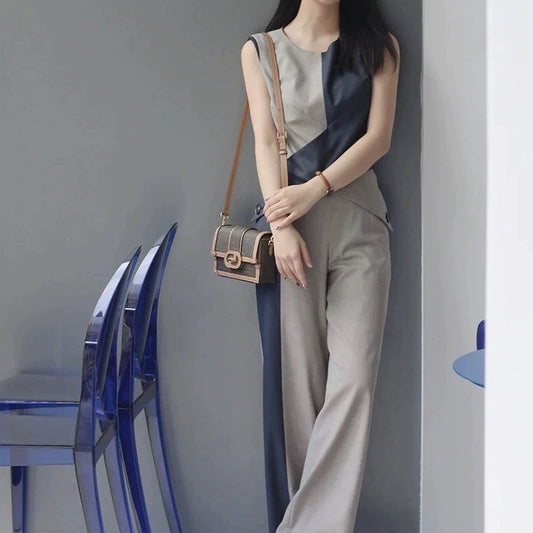 Jumpsuit Ejecutivo sin Mangas con Combinación de Colores - Image 2