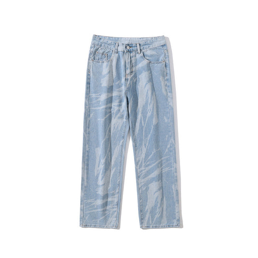 Jeans Rectos Oversize Tie Dye Lavado Desgastado para Hombre - Image 2