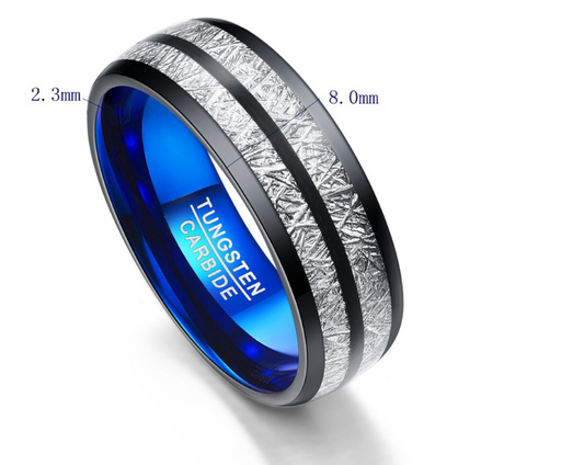 Anillo de Boda Tungsteno 8mm para Pareja - Diseño Moderno Negro y Azul - Image 2