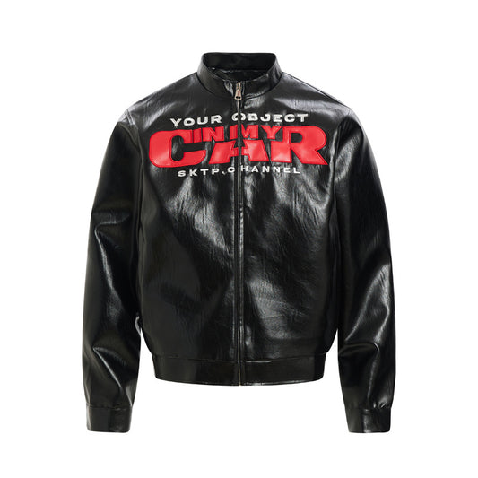 Chaqueta de Cuero PU Estilo Motociclista Americana con Parches - Image 2