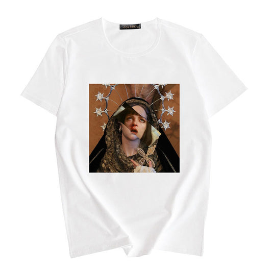 Camiseta Estampado Artístico Óleo Cuello Redondo para Mujer - Image 2