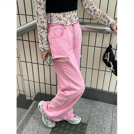 Pantalones Vaqueros Rotos Cintura Alta Mujer Pierna Recta Slim - Image 2