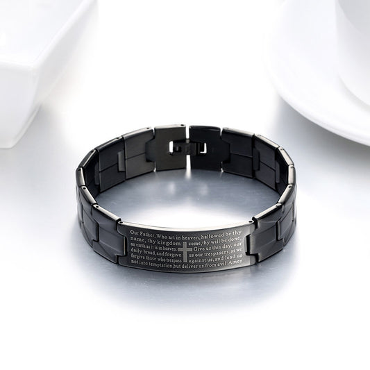 Pulsera de Acero Negro con Cruz para Hombre - Image 2