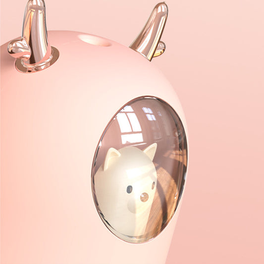 White and pink cute bear mini humidifiers with gold deer antlers, emitting a fine mist. - Image 2