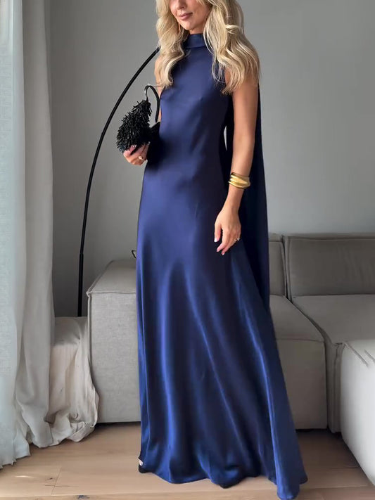 Vestido Largo de Satén Azul Royal sin Mangas - Image 2