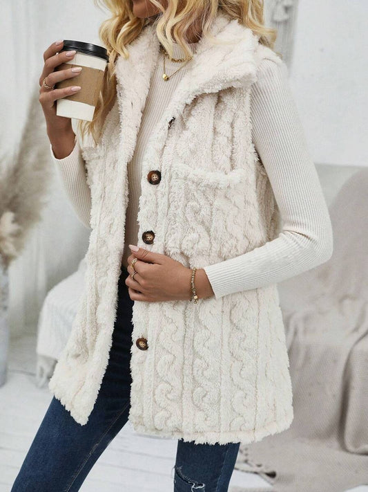 Chaleco Cardigan Reversible de Felpa con Solapa Casual - Image 2