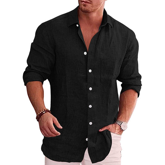 Camisa de Algodón y Lino Clásica con Cuello Solapa - Ajuste Regular - Image 2