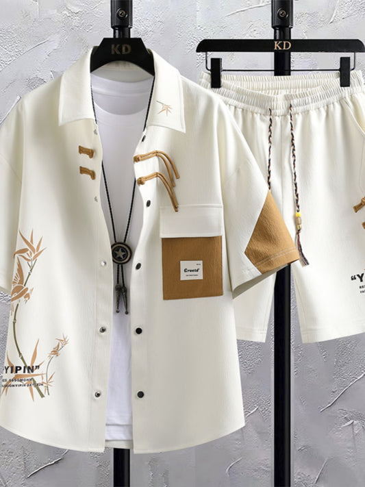 Conjunto de Traje Estilo Chino para Hombre - Camisa Manga Corta y Shorts Verano - Image 2