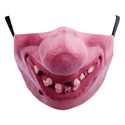Halloween funny face mask with a digital print of a nose and two large buck teeth, featuring black ear loops. - Image 2