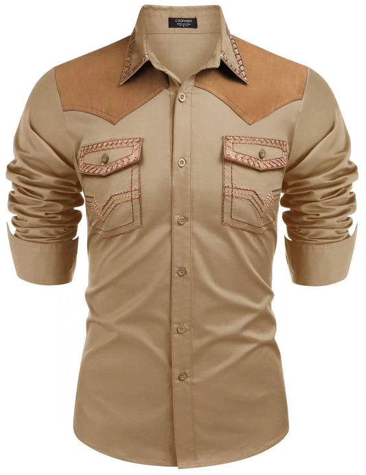 Camisa Vaquera Ajustada de Largo Medio con Combinación de Colores para Hombre - Image 2