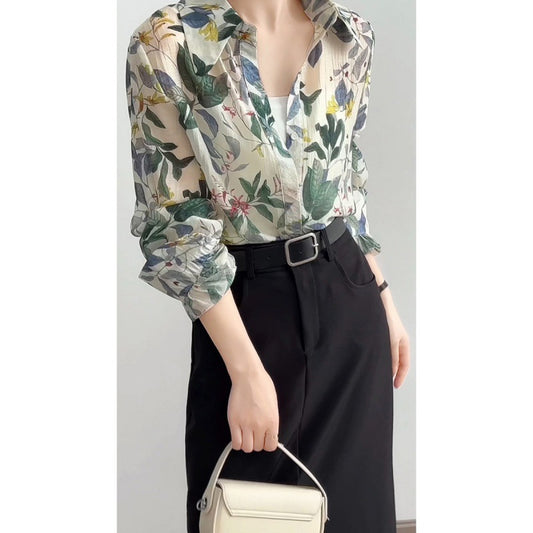 Camisa Suelta con Solapa Estampada - Transpirable para Primavera y Verano - Image 2