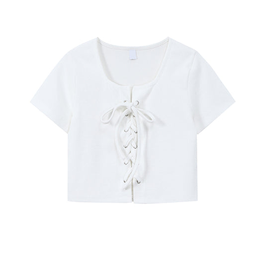 Camiseta Gris Ajustada de Manga Corta para Mujer - Image 2