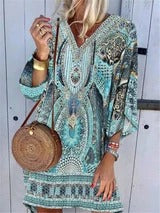 Vestido Bohemio Largo con Escote en V y Mangas Largas - Image 2