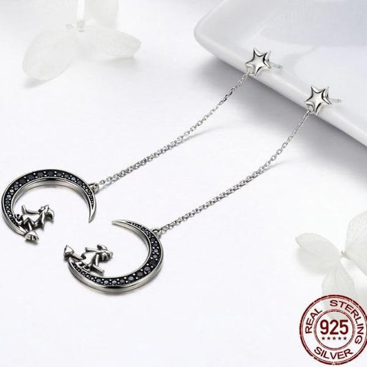Aretes Largos de Plata Esterlina Brujas Místicas con Diseño de Orejas - Image 2