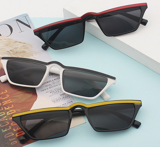 White flat top sunglasses with dark square lenses and a black accent line along the top of the frame. - Image 2