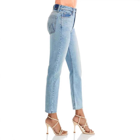Jeans Skinny Cintura Alta Azul Claro Corte Recto Crop para Mujer - Image 2