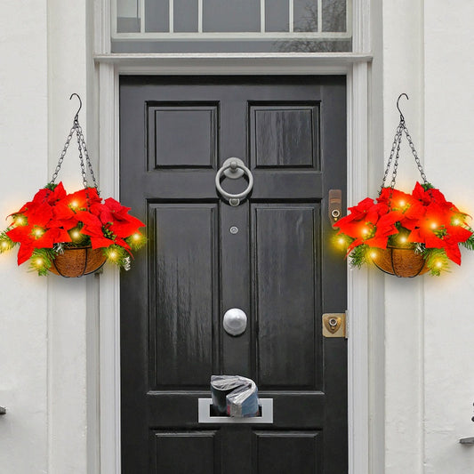 Canasta Colgante Navideña con Flores Artificiales Rojas - Decoración para Puerta - Image 2