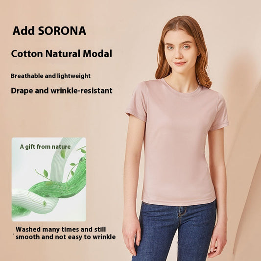 Blusa Fresca de Algodón y Seda de Gusano para Mujer - Manga Corta Verano - Image 2