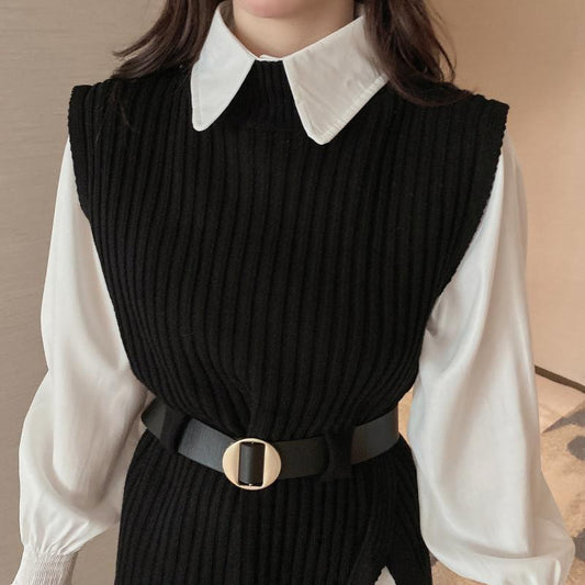 Conjunto Ejecutivo: Chaleco Tejido + Camisa de Temperamento para Mujer - Image 2