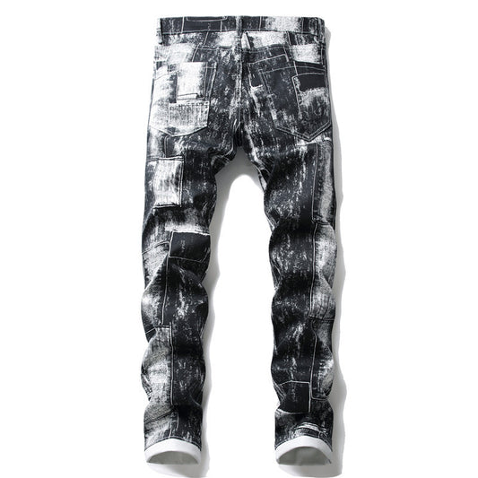 Pantalones Casuales Slim Fit Hombre Estampado Flores Blanco - Image 2