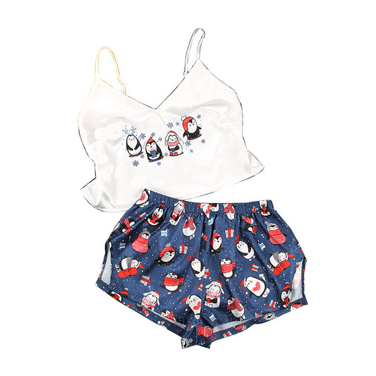 Pijama de Satén Femenino con Estampado de Seda y Tirantes - Image 2