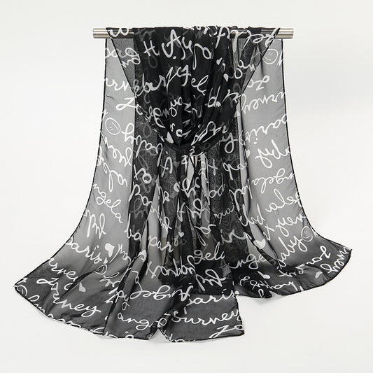 Pañuelo de Seda Chifón con Estampado de Letras para Mujer - Image 2