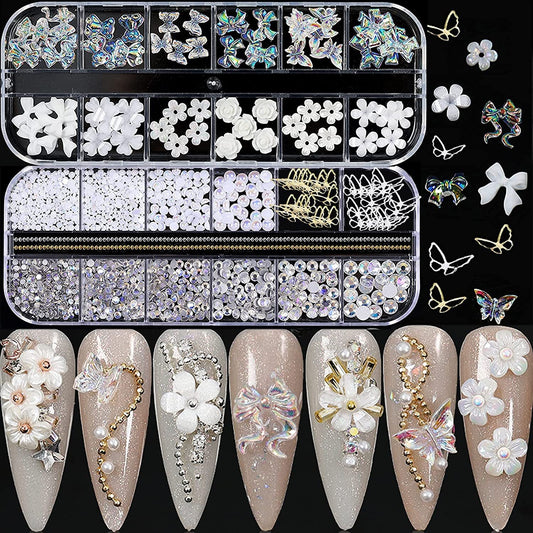 Decoraciones de Manicura con Flores de Resina y Diamantes de Cristal - Image 2