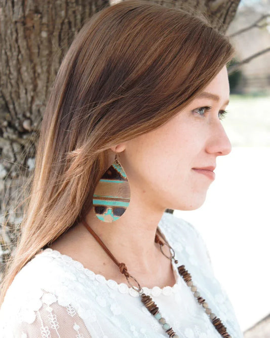 **Leather Oval Earrings in Turquoise Navajo 217f