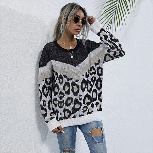 Jersey de Punto con Estampado Leopardo y Costura Decorativa para Mujer - Image 2