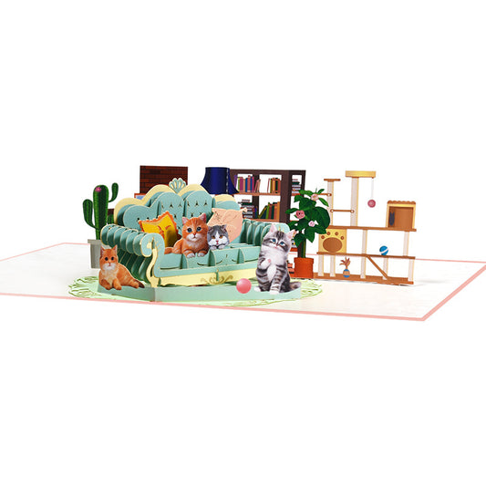 Tarjeta de Felicitación 3D Artesanal con Gato - Regalo Handmade en Sofá - Image 2