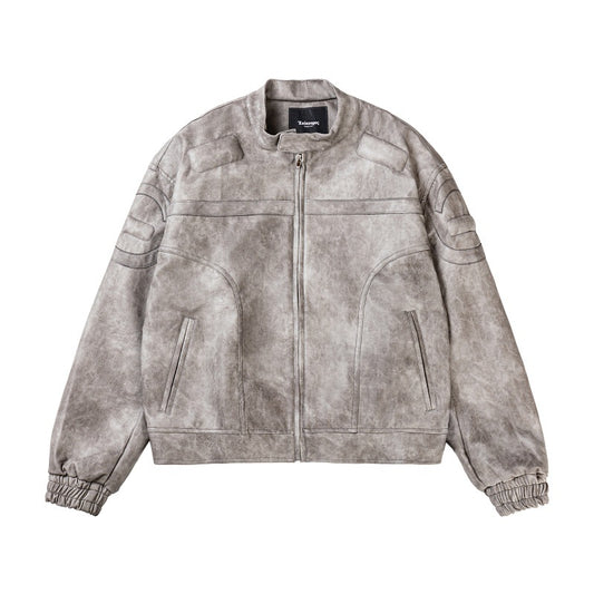 Chaqueta Motociclista de Cuero PU con Efecto Mármol y Cuello Alzado - Image 2