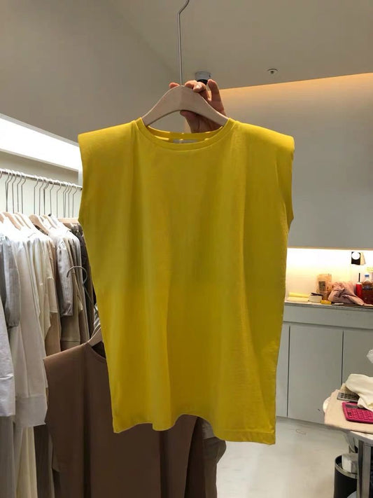Blusa Sin Mangas Cuello Redondo con Hombreras en Colores Sólidos - Image 2