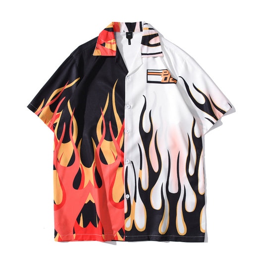 Camisa Estampada Flame Personalidad Americana de Manga Corta para Hombre - Image 2