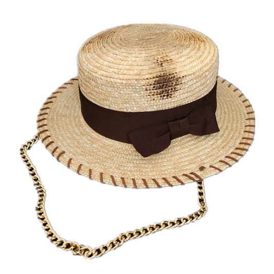 Sombrero de Paja con Cadena Dorada - Protección Solar Casual - Image 2