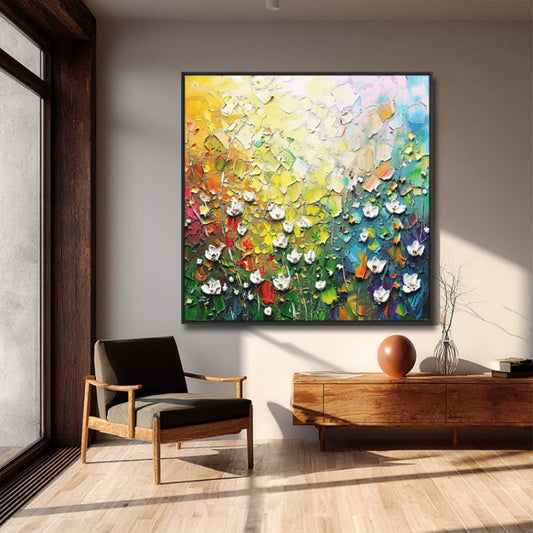 Cuadro Abstracto al Óleo con Flores 3D - Pintura Hecha a Mano con Espátula para Sala y Comedor - Image 2