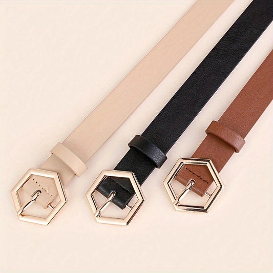 Cinturón PU con Hebilla Dorada Estrella Hexagonal Irregular para Mujer - Image 2