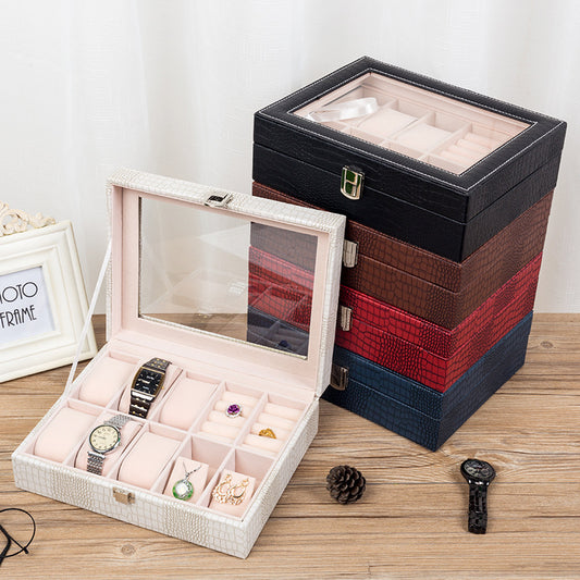 Caja Organizadora de Relojes de Cuero con Techo Transparente - 6 Compartimentos - Image 2