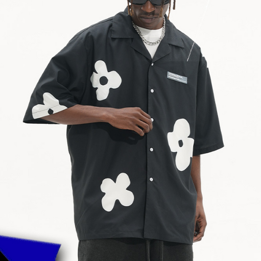 Camisa Cubana de Manga Corta con Silueta Floral Pintada a Mano - Image 2