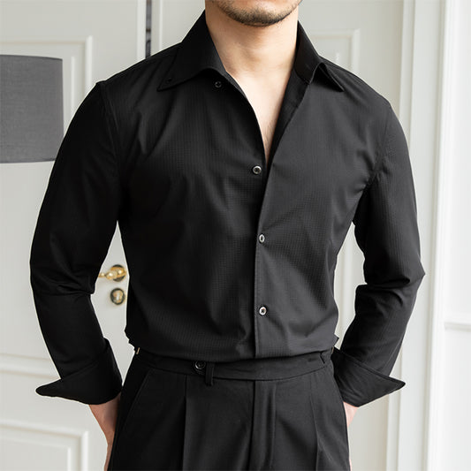 Camisa Casual Slim Fit a Cuadros Oscuros sin Planchado - Image 2