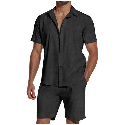 Camisa de Lino con Solapa Manga Corta para Hombre - Image 2